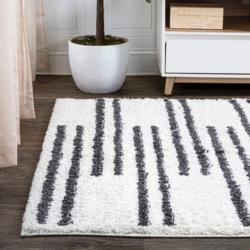 Petra Stripe Geometric Shag Area Rug
